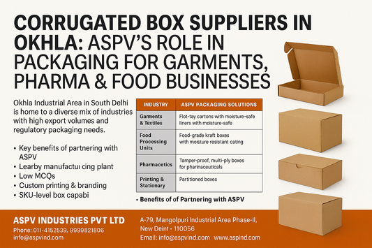 Corrugated Box Suppliers in Okhla: ASPV’s Role in Packaging for Garments, Pharma & Food Businesses
